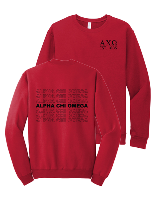 Alpha Chi Omega Repeating Name Crewneck Sweatshirts