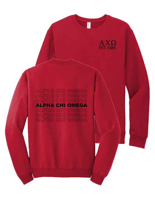 Alpha Chi Omega Repeating Name Crewneck Sweatshirts
