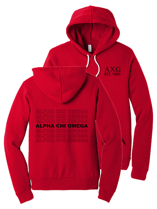 Alpha Chi Omega Repeating Name Hooded Sweatshirts
