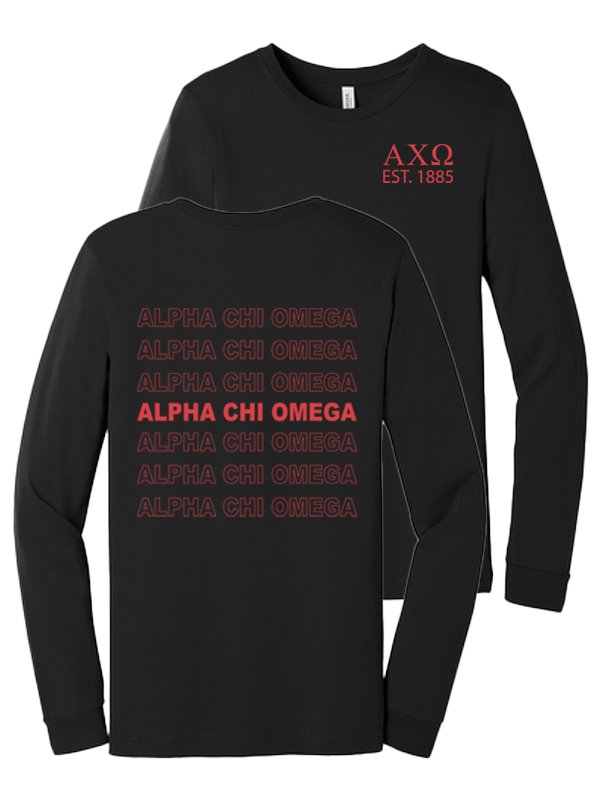 Alpha Chi Omega Repeating Name Long Sleeve T-Shirts