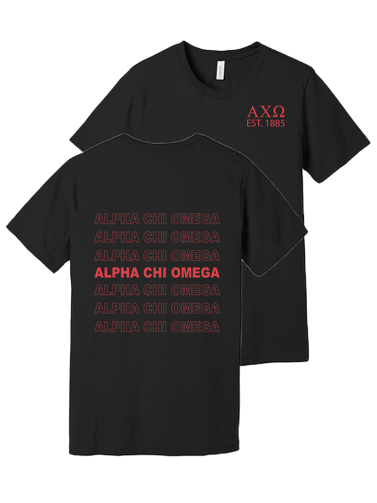 Alpha Chi Omega Repeating Name Short Sleeve T-Shirts