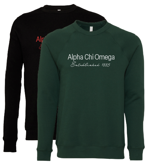 Alpha Chi Omega Embroidered Printed Name Crewneck Sweatshirts