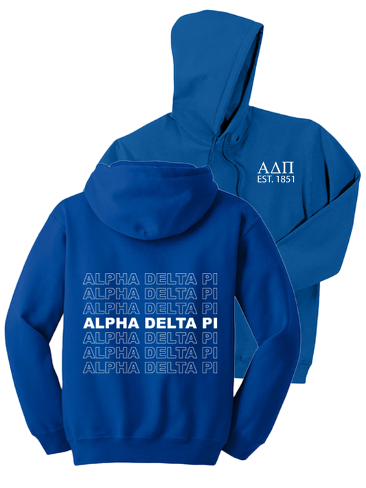Alpha Delta Pi Repeating Name Hooded Sweatshirts