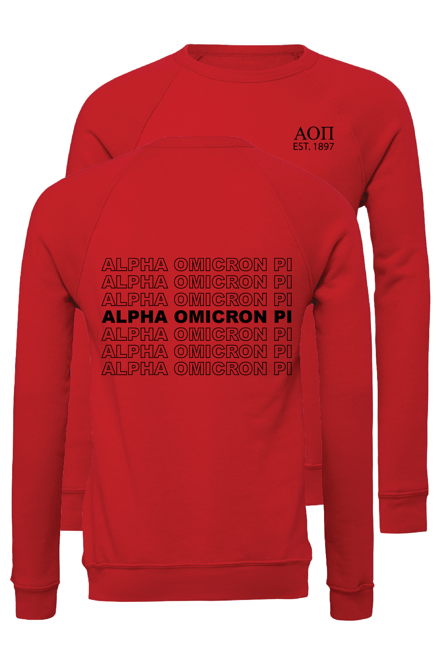 Alpha Omicron Pi Repeating Name Crewneck Sweatshirts
