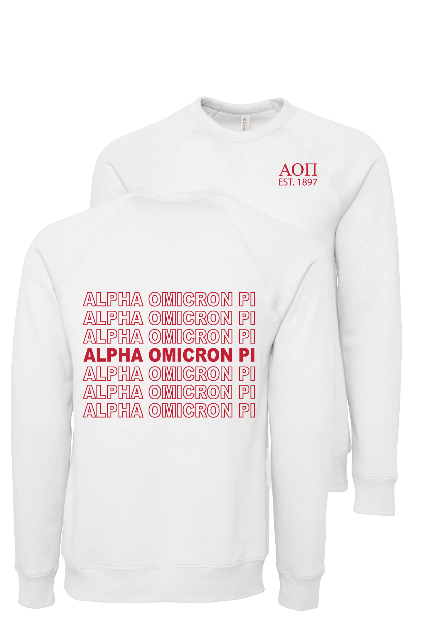 Alpha Omicron Pi Repeating Name Crewneck Sweatshirts