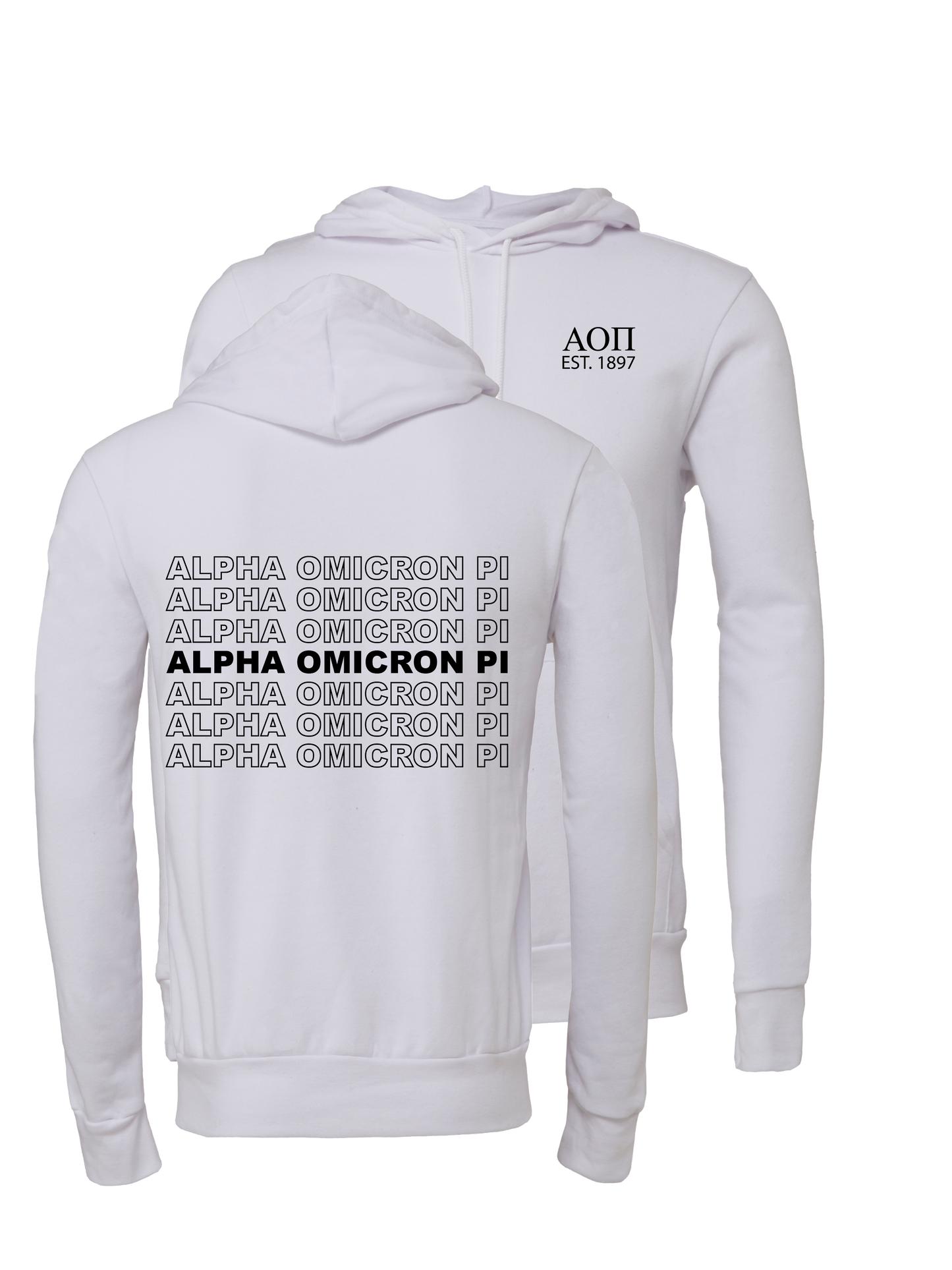 Alpha Omicron Pi Repeating Name Hooded Sweatshirts