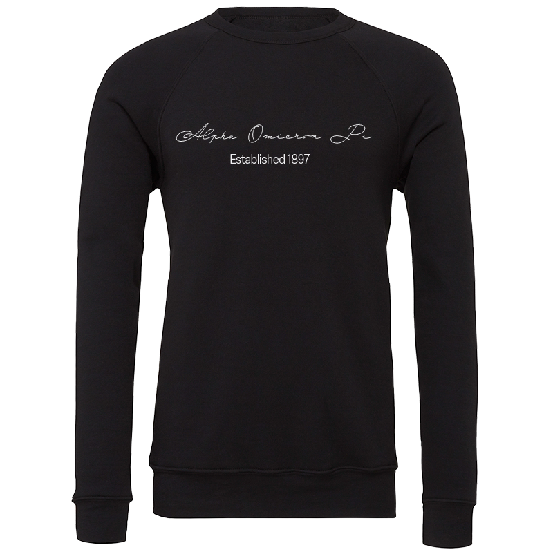 Alpha Omicron Pi Embroidered Scripted Name Crewneck Sweatshirts