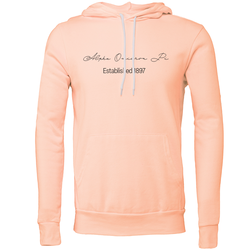 Alpha Omicron Pi Embroidered Scripted Name Hooded Sweatshirts