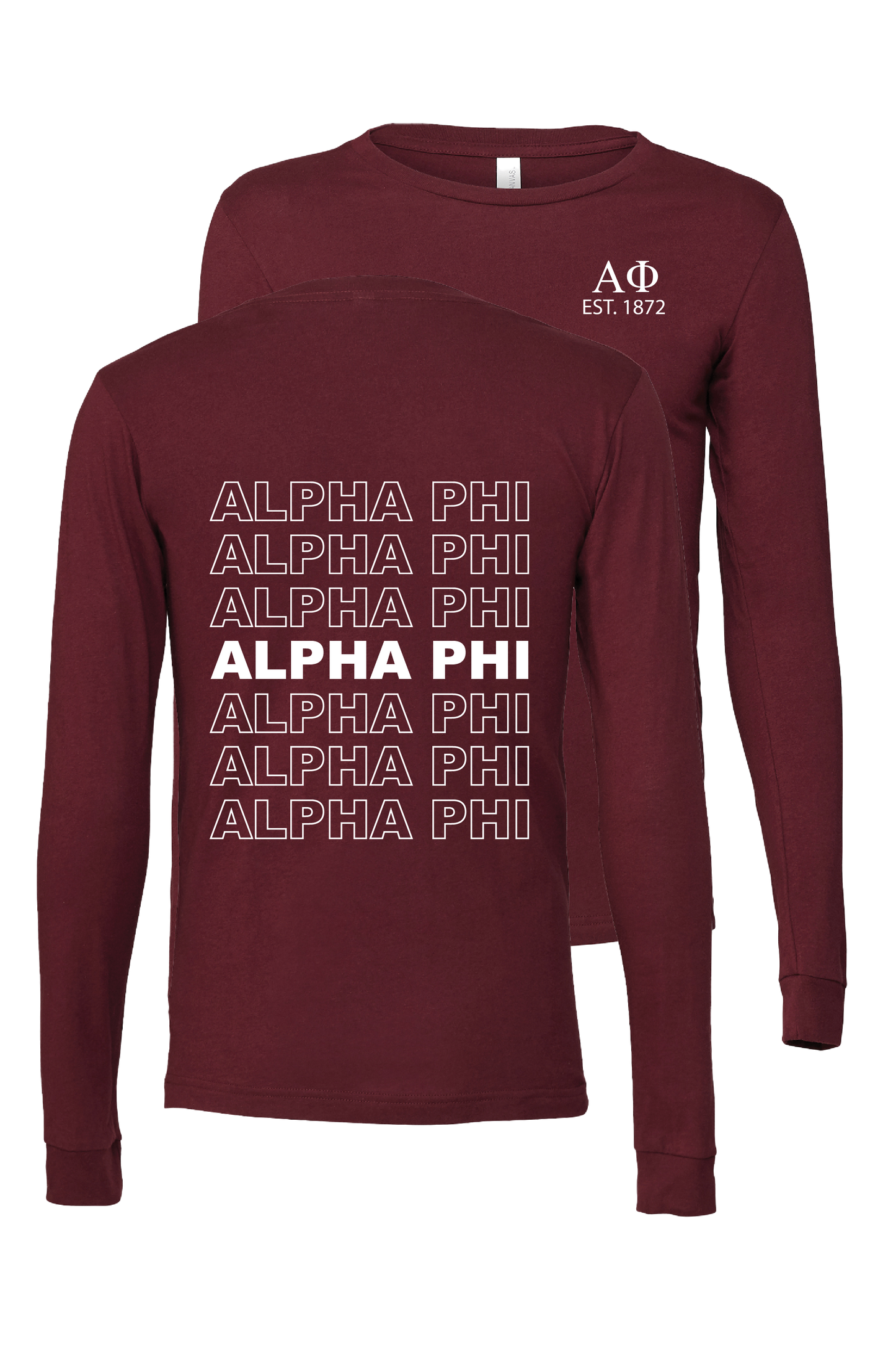 Alpha Phi Repeating Name Long Sleeve T-Shirts