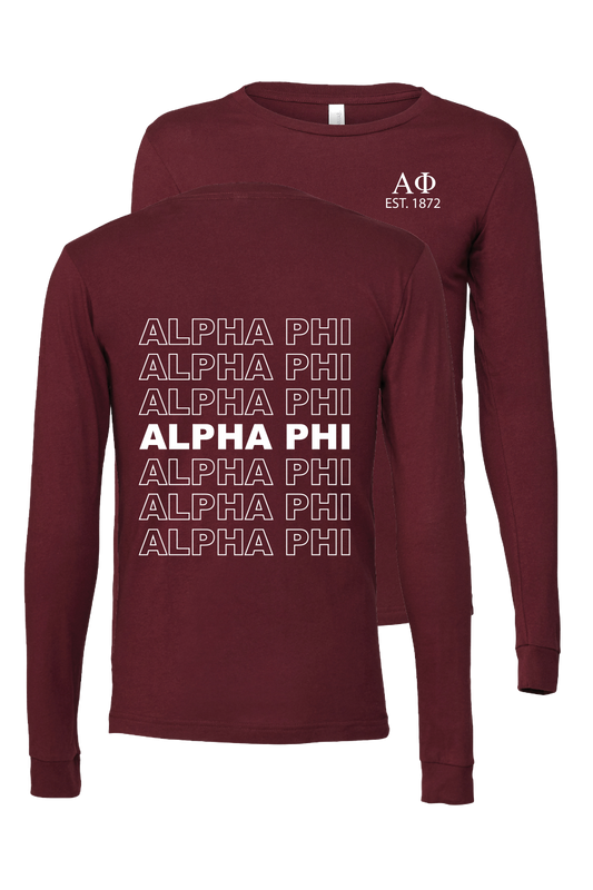 Alpha Phi Repeating Name Long Sleeve T-Shirts