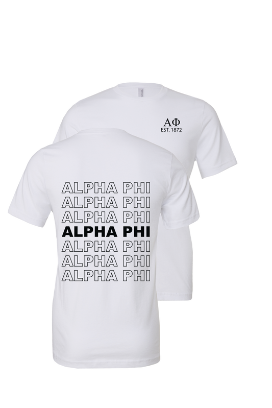 Alpha Phi Repeating Name Short Sleeve T-Shirts