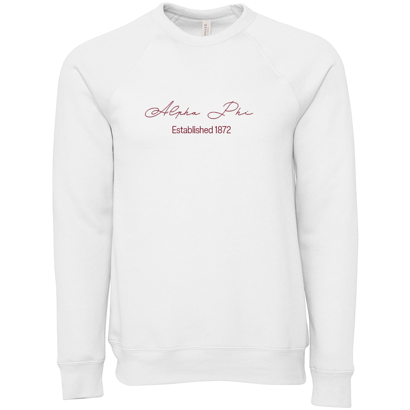 Alpha Phi Embroidered Scripted Name Crewneck Sweatshirts