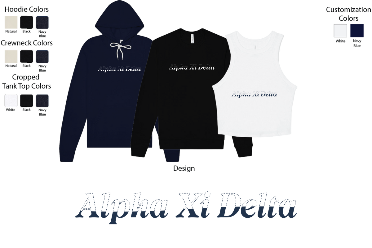 Alpha Xi Delta Stitched Outline Hoodies