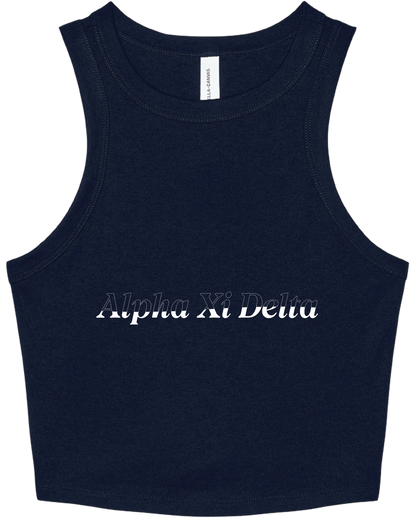 Alpha Xi Delta Stitched Outline Cropped Tanks