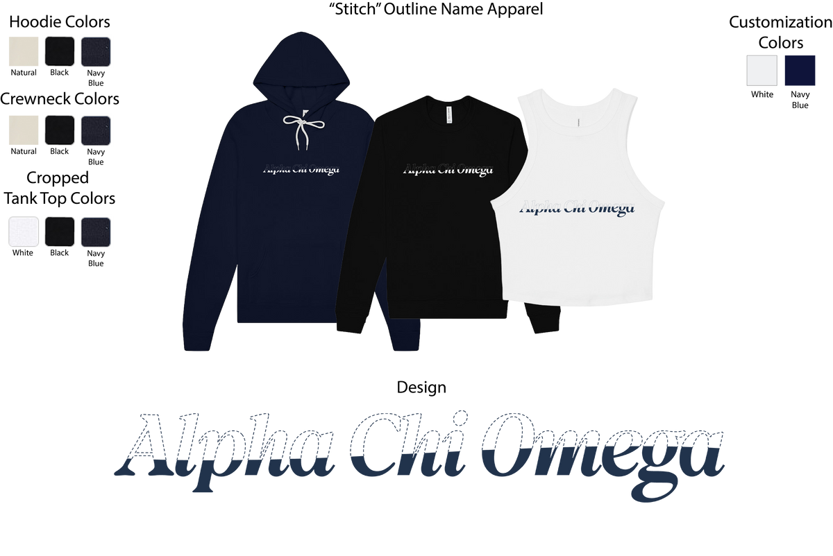 Alpha Chi Omega Stitched Outline Cropped Tanks