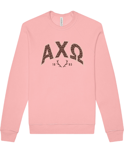 Alpha Chi Omega Fawn Print Varsity Crewneck
