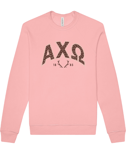 Alpha Chi Omega Fawn Print Varsity Crewneck