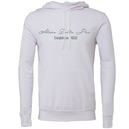 Alpha Delta Phi Embroidered Scripted Name Hooded Sweatshirts