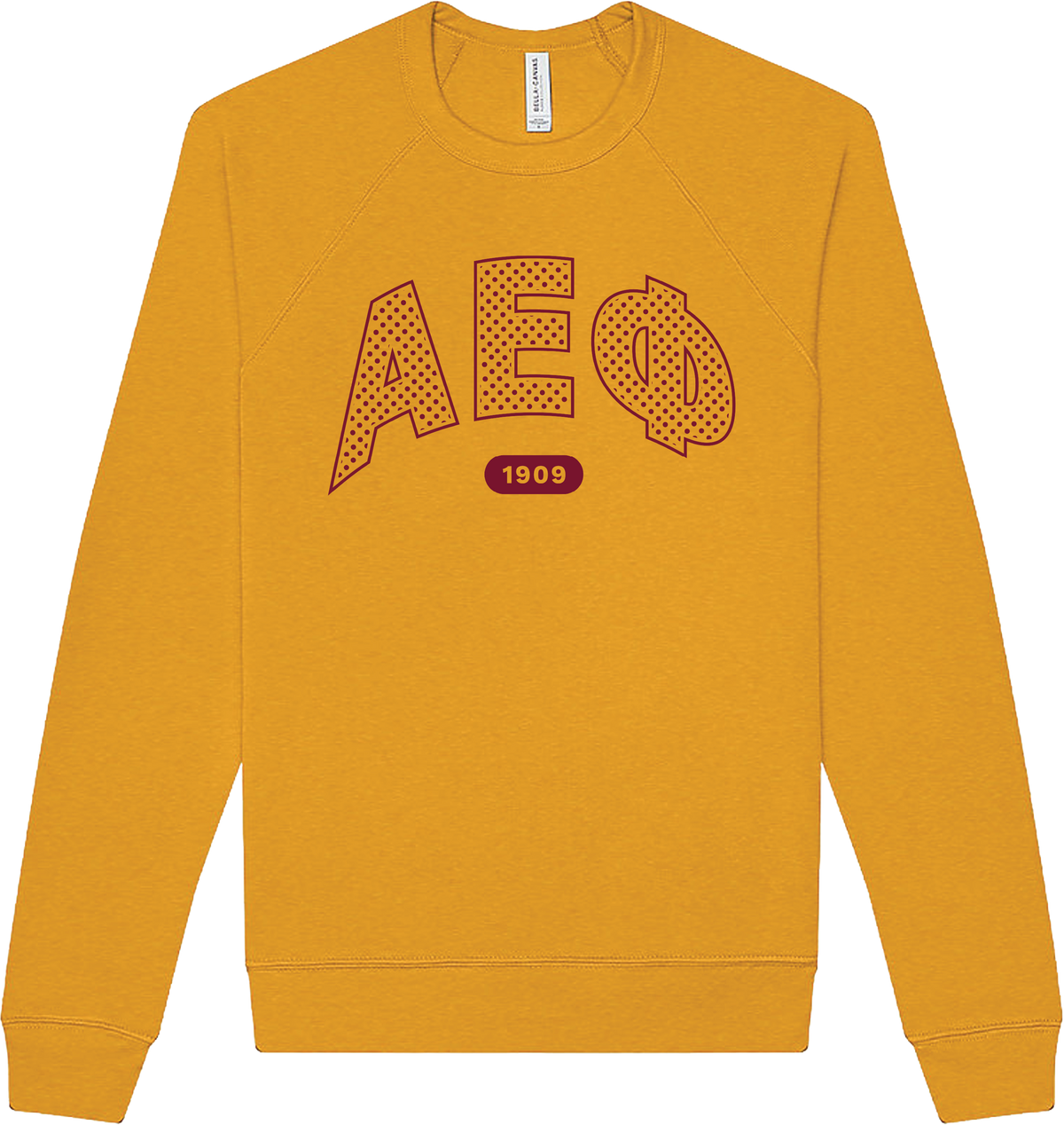 Alpha Epsilon Phi polka dot crew in mustard