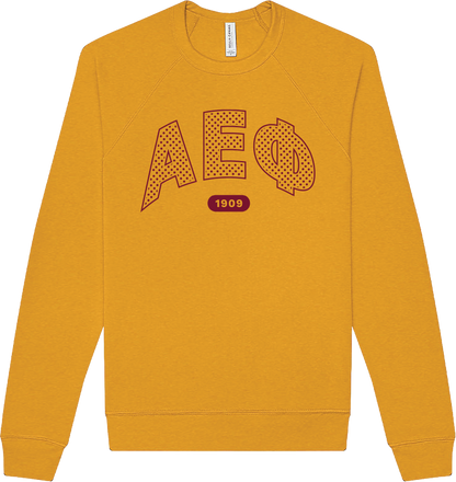 Alpha Epsilon Phi polka dot crew in mustard