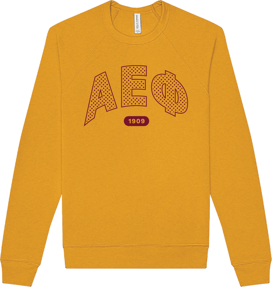 Alpha Epsilon Phi polka dot crew in mustard