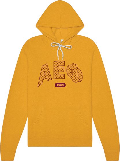 Alpha Epsilon Phi polka dot hoodie in mustard