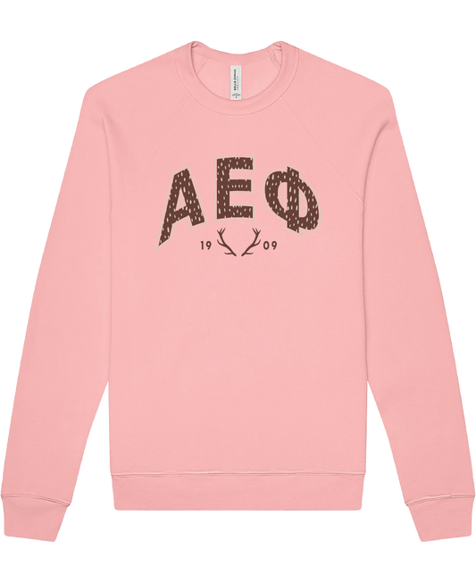 Alpha Epsilon Phi Fawn Print Varsity Crewneck