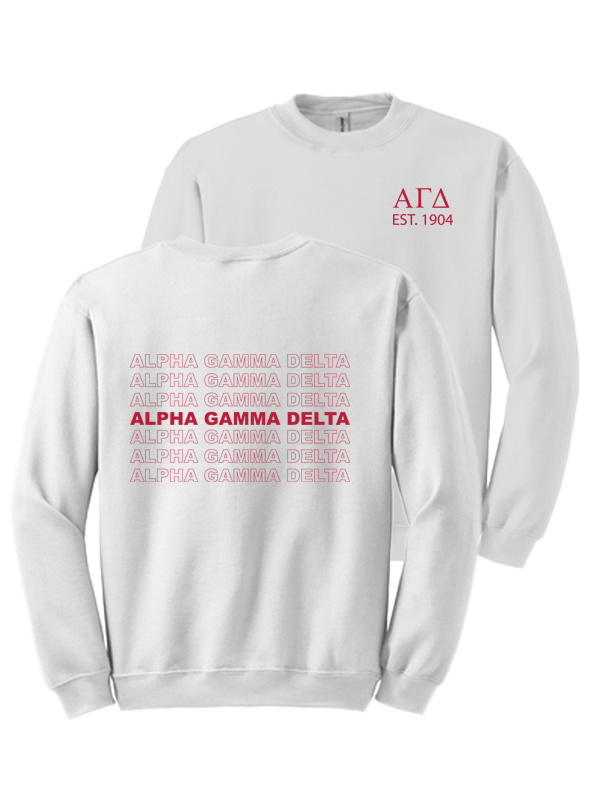 Alpha Gamma Delta Repeating Name Crewneck Sweatshirts