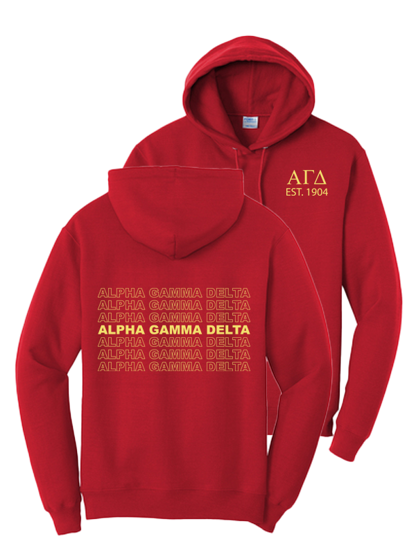 Alpha Gamma Delta Repeating Name Hooded Sweatshirts