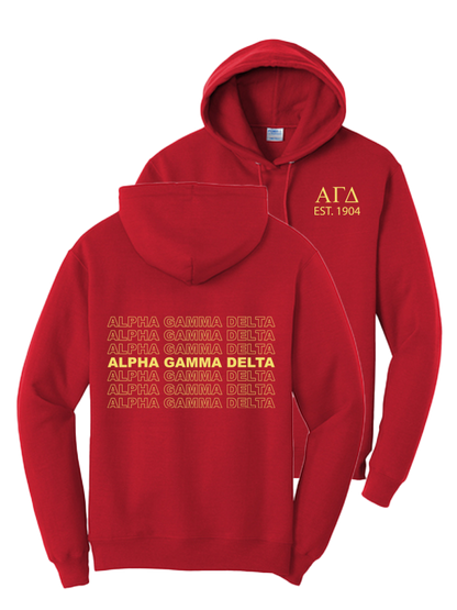 Alpha Gamma Delta Repeating Name Hooded Sweatshirts