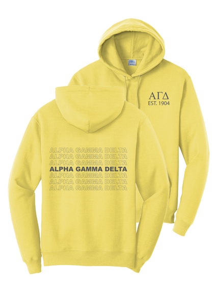 Alpha Gamma Delta Repeating Name Hooded Sweatshirts