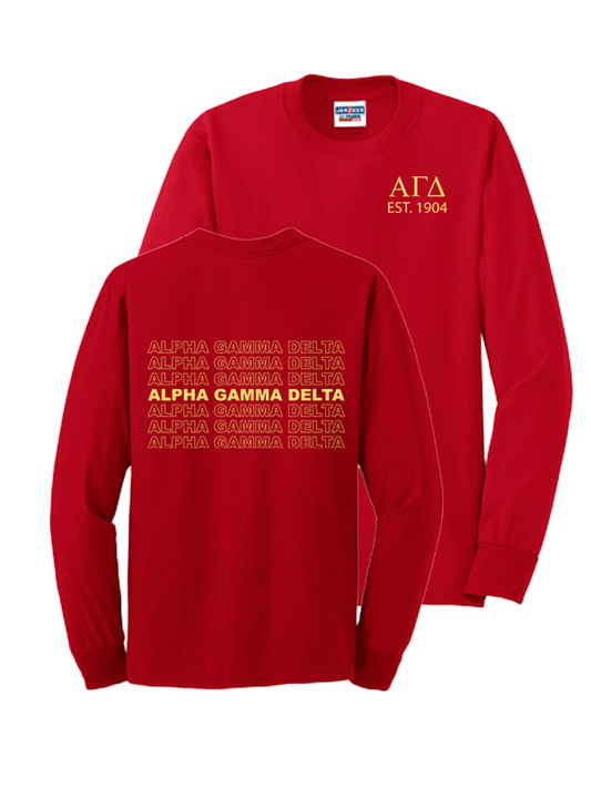 Alpha Gamma Delta Repeating Name Long Sleeve T-Shirts
