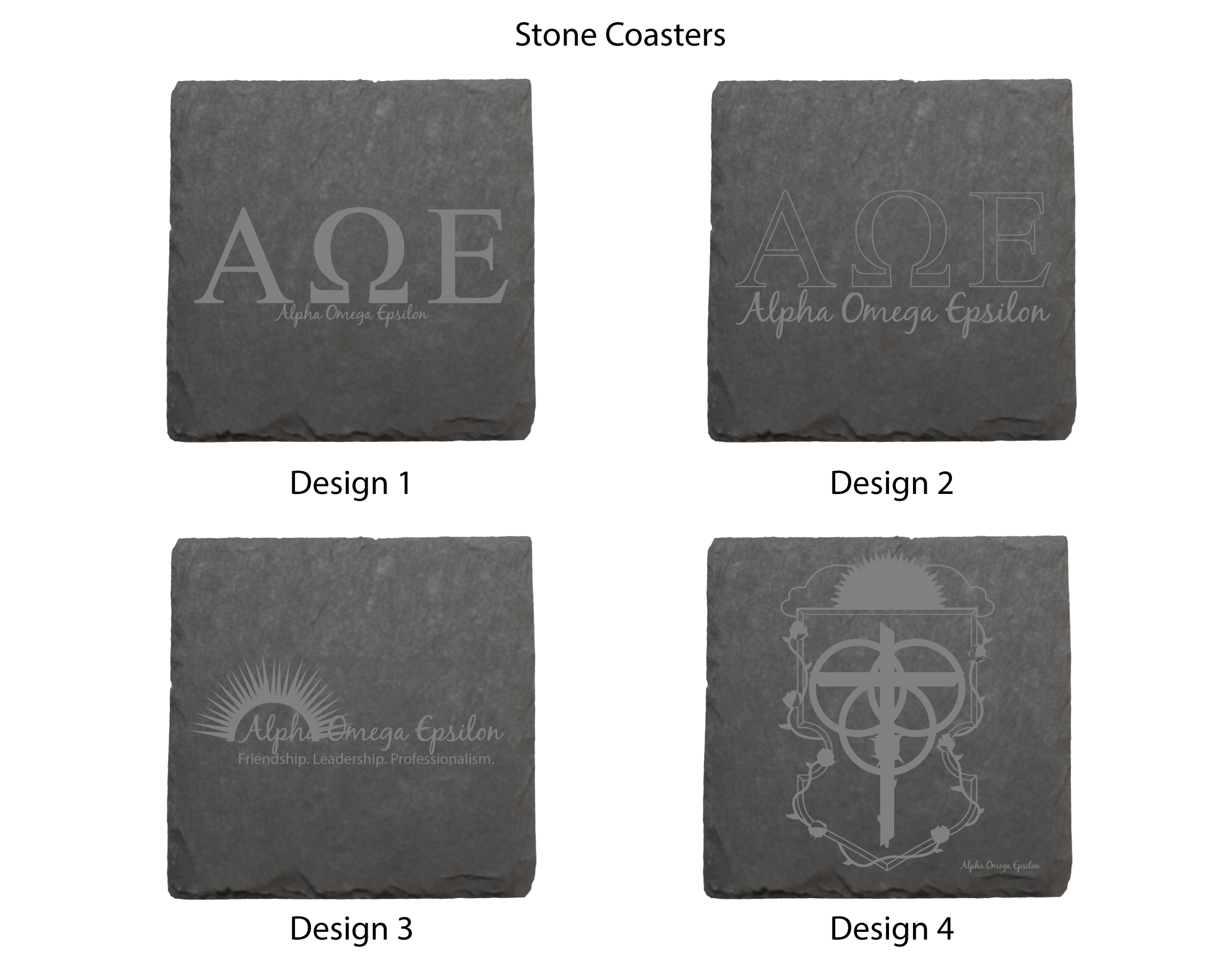 Alpha Omega Epsilon Stone Coasters - 4-Pack