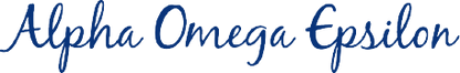 Alpha Omega Epsilon fraternity name in blue cursive text