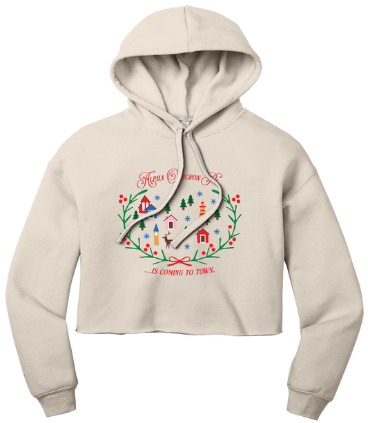 Alpha Omicron Pi Christmas Village Cropped Hoodie