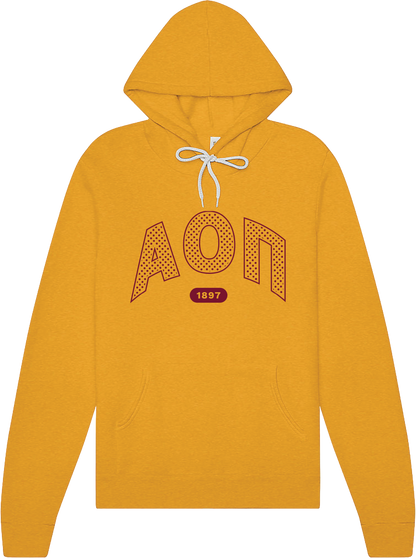 Alpha Omicron Pi polka dot mustard hoodie