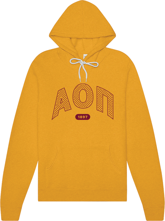 Alpha Omicron Pi polka dot mustard hoodie