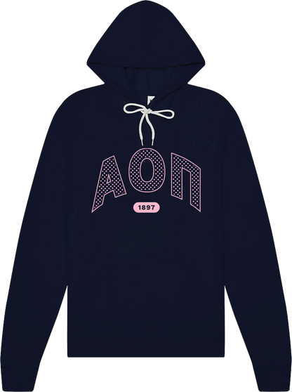 Alpha Omicron Pi polka dot navy hoodie