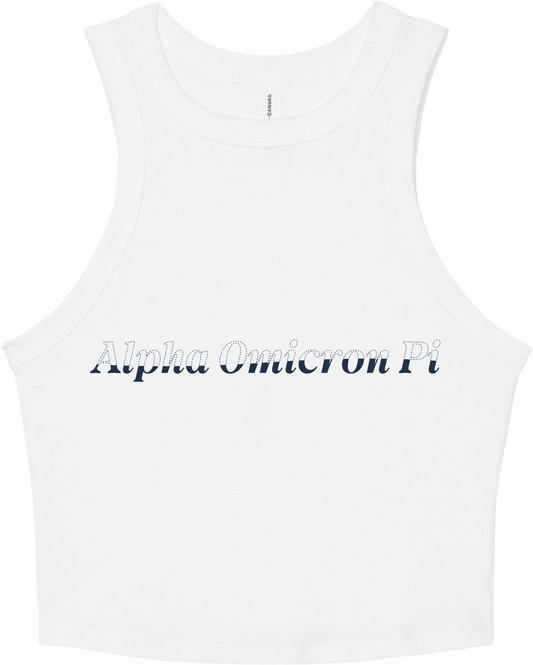 Alpha Omicron Pi Stitched Outline Cropped Tanks