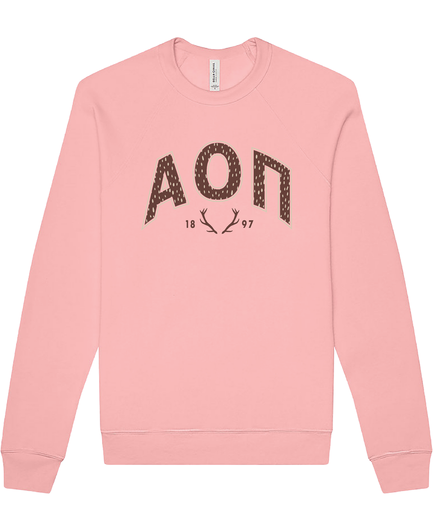 Alpha Omicron Pi Fawn Print Varsity Crewneck