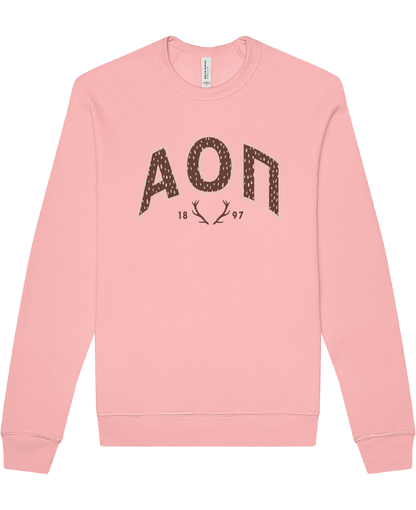 Alpha Omicron Pi Fawn Print Varsity Crewneck
