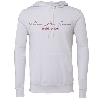 Alpha Phi Gamma Embroidered Scripted Name Hooded Sweatshirts