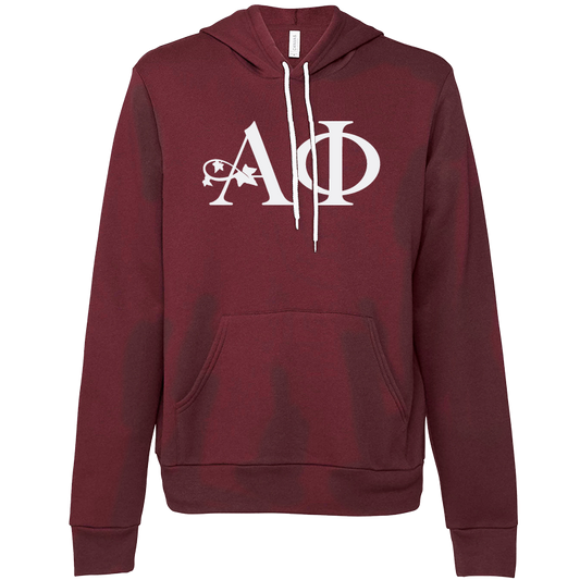 Maroon hoodie with white 'A Phi' logo on a white background