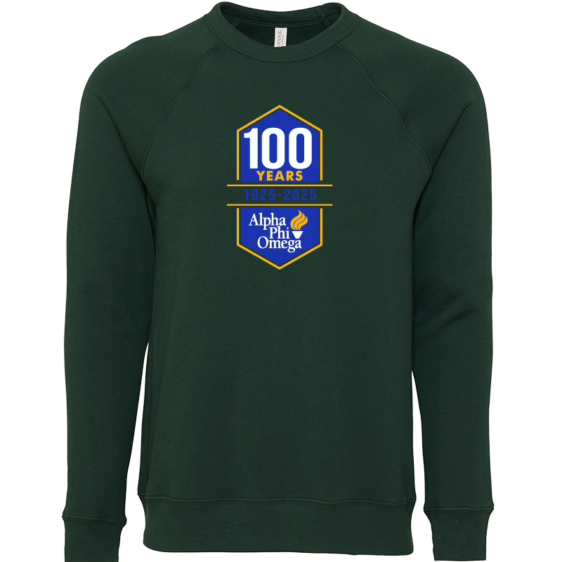Green sweatshirt with 100 years logo on a white background