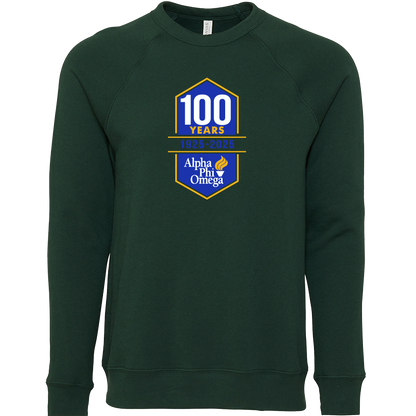 Green sweatshirt with 100 years logo on a white background