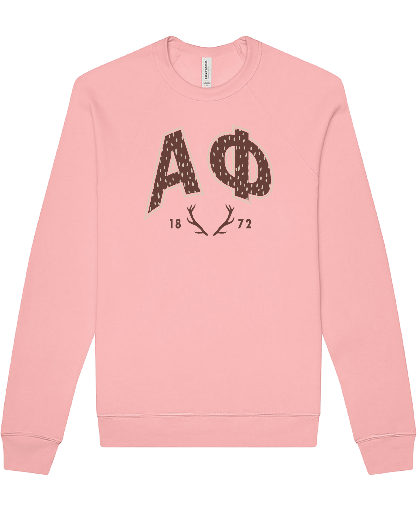 Alpha Phi Fawn Print Varsity Crewneck