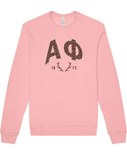 Alpha Phi Fawn Print Varsity Crewneck