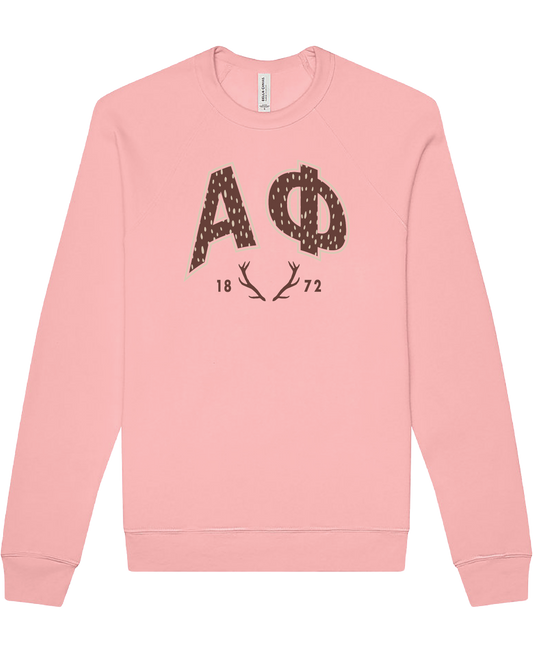 Alpha Phi Fawn Print Varsity Crewneck