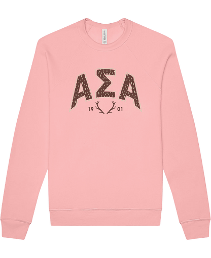 Alpha Sigma Alpha Fawn Print Varsity Crewneck