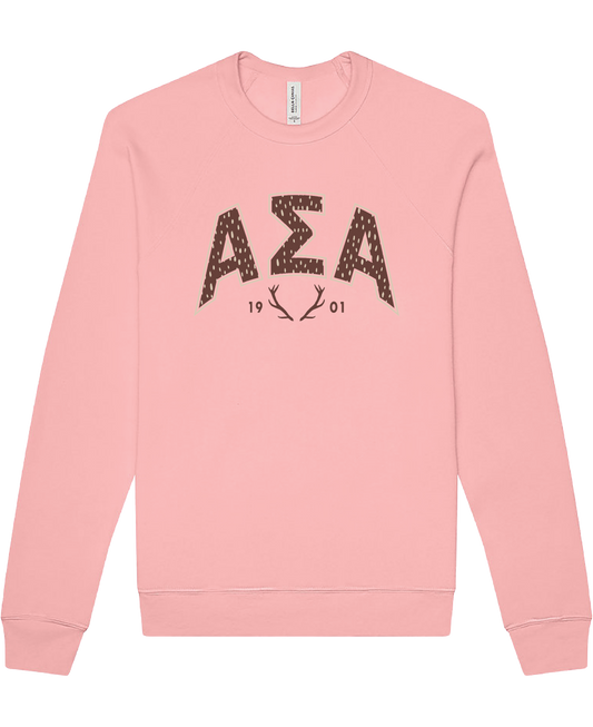 Alpha Sigma Alpha Fawn Print Varsity Crewneck